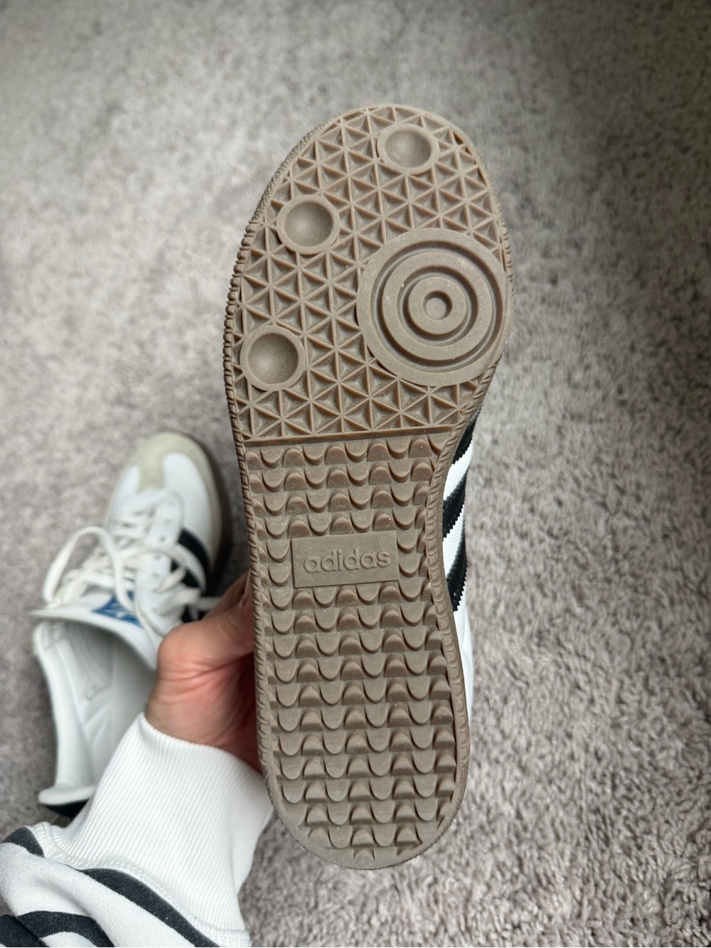 adidas Samba Leather Sneakers in White and Black with Gum Sole - Picture 6 of 6